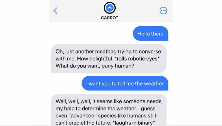 Technoloty News :  Get utterly roasted by Carrot Weather’s new chatbot with ChatGPT update .